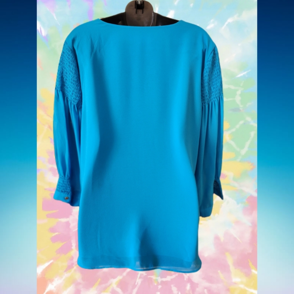 CALVIN KLEIN BLUE V-NECK DESIGNER BLOUSE SIZE XL - Picture 4 of 6